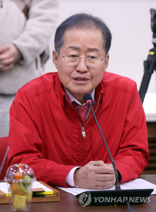 홍준표 대구시장이 지난 20일 오후 대구시청(산격청사) 대회의실에서 열린 '국토교통부-대구광역시 국가산단 및 균형발전 현안 회의'에 참석해 발언하고 있다.<연합뉴스>